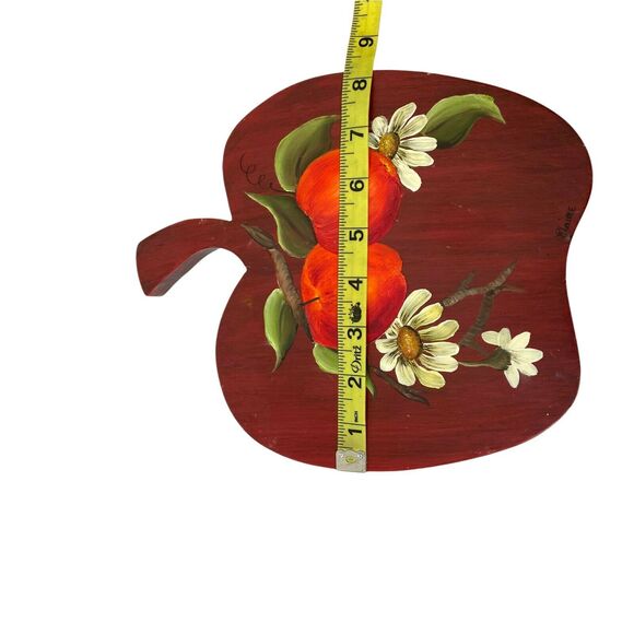 Floral Apple Shape Wood Art Trivet Vintage 70s Hand Painted Country Decorative - Picture 7 of 13